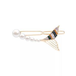 Fish Tail Crystal Pearl Gold Hair Pin Barrettes